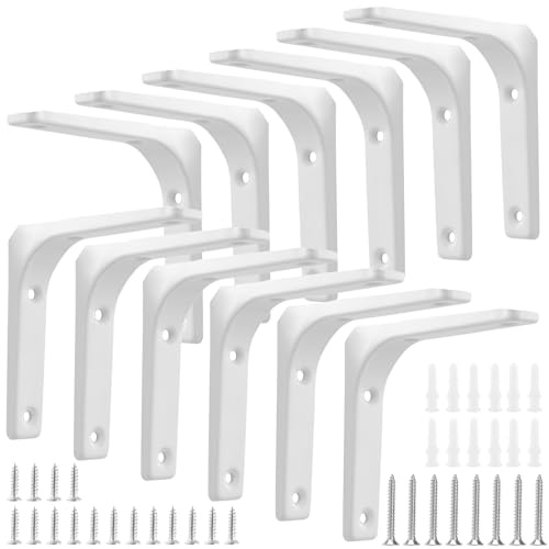 FUNSUEI 12 Staffe a L per Mensole in Acciaio, 100x100 mm, 90 Gradi, Reggimensola da Muro, Supporto per Scaffale Bianco, con Viti e Tasselli
