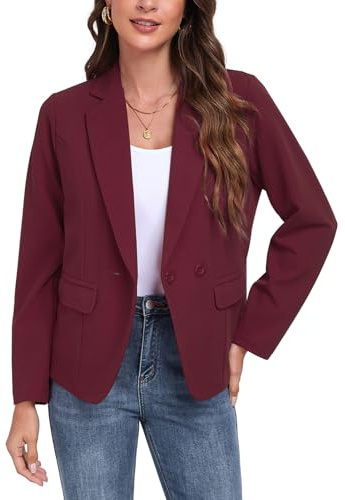 YOUNIFIZ Blazer da donna casual a maniche lunghe con risvolto con bottoni da lavoro e ufficio giacche con tasche 2025, S-2XL, 96_vino Rosso, XL