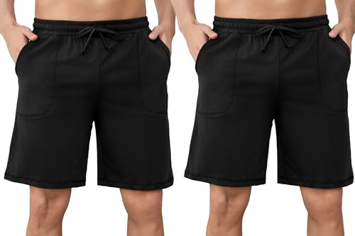 Aseniza Pyjamasshorts för män 2 st herrpyjamas i bomull korta pyjamasbyxor mjuk sömn lediga nattshorts och fickor pyjamas shorts sommar, S–XXL