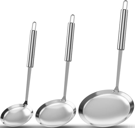 New Fine Mesh Skimmer Spoon, Professional 304 Stainless Steel Hot Pot Fat Strainer for Oil Filter Skimming Grease and Foam, Durable Multi-Functional Kitchen Cooking Mesh Food Strainer Ladle-3 Pack