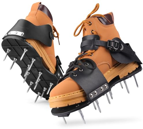 Wodesid Aerator Shoes, Lawn Aerator Shoes for Grass with Hook and Adaptable Straps Heavy Duty Soil Aerator Lawn Spike Shoes for Aerating Garden Grass Yard Patio