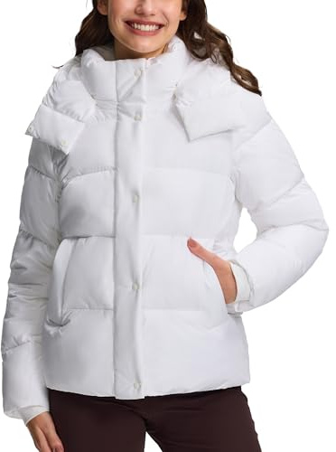 Pioneer Camp Giacca invernale da donna, calda trapuntata, antivento e impermeabile, con cappuccio rimovibile e vita regolabile, leggera e calda per sci, escursioni, campeggio, bianco, M