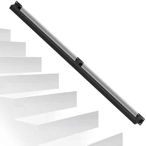 Peviasot Corrimano per scale, ringhiera per scale, colore nero, da parete, per scale, per interni ed esterni, per scale, parapetti, balcone, lunghezza: 120 cm
