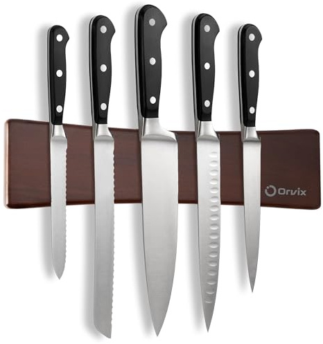 10 Inch Acacia Wood Magnetic Knife Holder for Wall - Magnetic Knife Strip & Knife Magnet - Kitchen Knife Storage Bar & Utensil Organizer