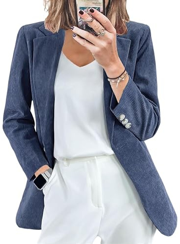 Femme Blazer Blazer en Velours Côtelé pour Femme Élégant Idéal pour Les Soirées L'Automne Et l'hiver. Veste Classique À Un Bouton Coupe Classique Bleu Marine Taille M. Convient Aux Occasions