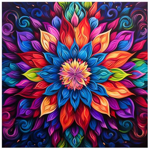DIADAY Mandala Flower Diamond Painting Kits for Adults, 5D Colorful Flowers Diamond Art Kits for Adult Beginners, Full Drill Round Gem DIY Crafts Diamond Art Home Wall Decor Gift 12 x 12 Inches