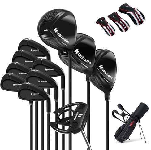 COSTWAY 11 teiliges Golfschläger Set Herren, Golf Set für Rechtshänder mit Golftasche, Golfschlägersätze inkl. 1 Driver, 3 Fairway, 4 Hybrid, 6-SW Eisen,3 Kopfhauben, Putter & Regenhaube (Stand Bag)