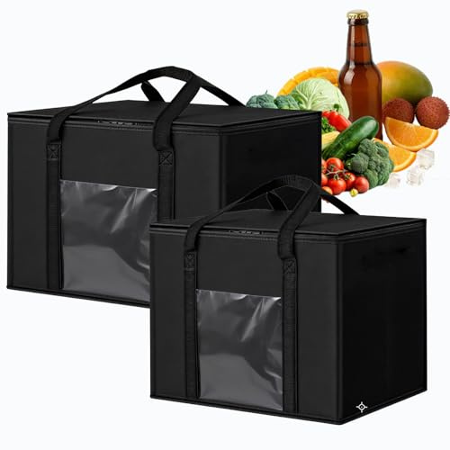 2 Pezzi Borsa Termica Grande 50L + 30L, Borsa Frigo Pieghevole da Viaggio in Piedi, Doppia Chiusura con Cerniera, Riutilizzabile, Borsa Porta Pranzo, Borse da Picnic per Campeggio, Barbecue, Lavoro