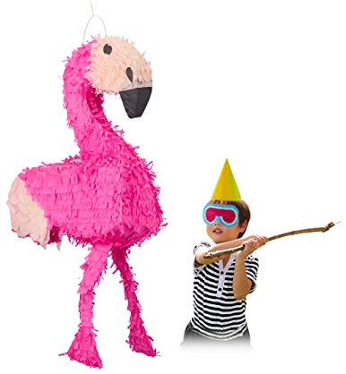 Relaxdays 10022567 Pignatta Fenicottero da Riempire, per Feste di Compleanno Bambini, HxLxP: 80 x 40 x 14 cm, Rosa-Fucsia