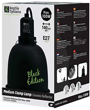 Reptile Systems D3 E27 BLACK EDITION Ceramic Clamp Lamp with Reflector | MEDIUM 140mm | 100w MAX