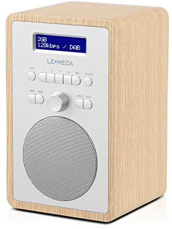 LEMEGA CR2 + Radio numérique Dab/Dab+/FM, boîte en Bois,Double Alarme et Horloge, Veille/répétition,20 Stations préréglées,Casque de Musique,Adaptateur Secteur — Weiße Eiche Finition Chêne