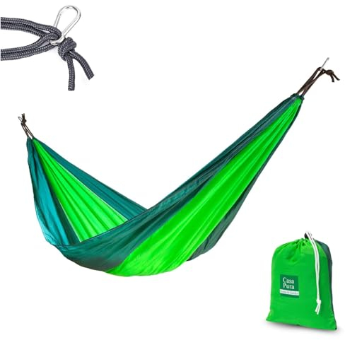 Floordirekt Hängematte, Balkon, Garten, Reisehängematte Ultraleicht inkl. 2 Karabinerhaken, Atmungsaktiv, schnelltrocknend bis 200 kg Tragkraft Fallschirm Nylon Hellgrün