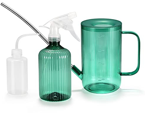 ONEDONE Watering Can Indoor Plants - Plant Watering Can 34 OZ, Long Spout Small Watering Can for House Plants Garden Potted Flowers with Spray Bottle, Squeeze Bottle Green