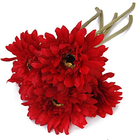 Healifty - Gerbera artificiale realistica con fiori di margherita, bouquet da sposa per casa, giardino, festa di nozze, decorazione per vaso (rosso)