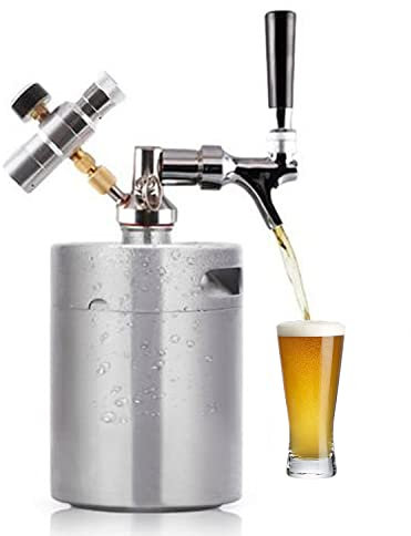 hzexun Mini Barril de Cerveza, Sistema de Grifo Growler Presurizado de Cerveza, Kit de Kegerator Dispensador Portátil de Acero Inoxidable 304 para Barril, Cerveza Casera, Cerveza Artesanal (8L)