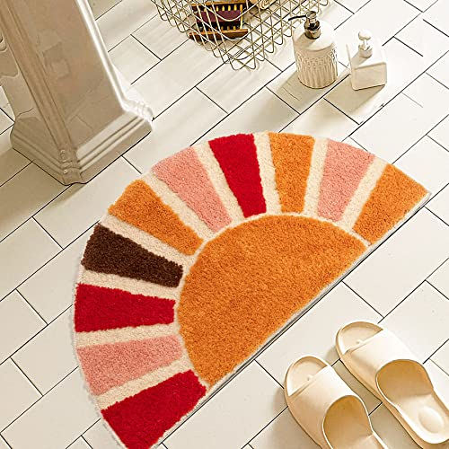 NOTASA Boho-Badezimmerteppiche, halbrund, Badematte, niedlicher böhmischer Badteppich für Schlafzimmer, Kleiner Teppich, Heimdekoration, rutschfest, halbrund, Duschvorleger, lustig, waschbar, für den