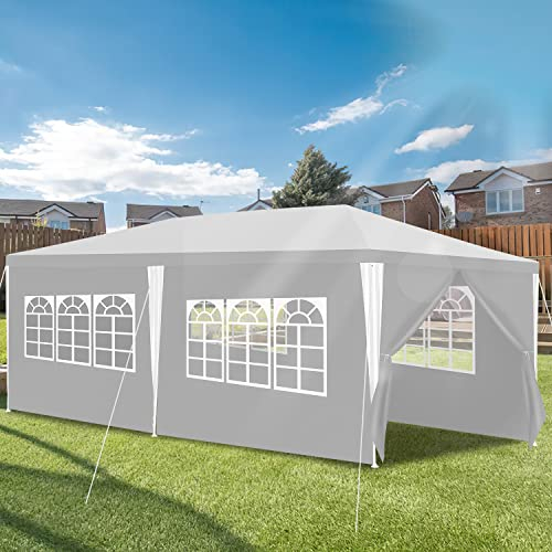 Gimisgu Cenador Blanco 3 x 6 m, Resistente al Agua, protección UV, Carpa para Fiestas, jardín, con 6 Paneles Laterales y Ventanas, para Exteriores, jardín, Fiesta, Boda