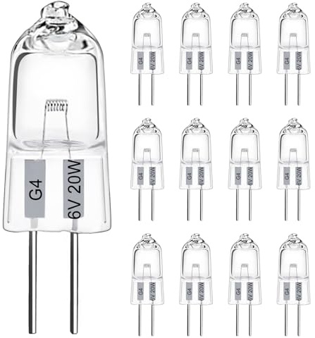 LedWekei Bombillas halógenas G4, bombilla de 6 V, 20 W, bombilla de cápsula transparente de 2 pines, bombillas de luz blanca cálida regulables de 2700 K (paquete de 12)