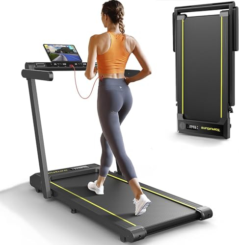 Klappbar Laufband für Zuhause, 12 km/h Home Treadmill, 2 in 1 Walking Pad mit Großer Lauffläche