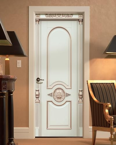 FLFK Door Wallpaper Sticker - Beige Vintage Door,Peel and Stick Mural,Combined Size 30x80,Split into 2 Pieces