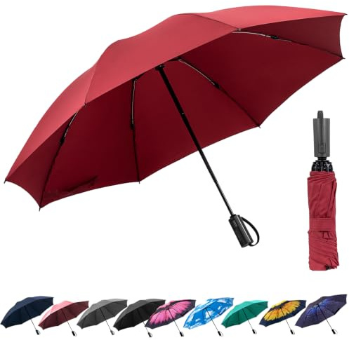 ACEIken Umbrella Reverse Close Folding Windproof Travel Umbrella - Compact and Portable for Easy Carrying with Auto Open-Close - for Men and Women-Burgundy