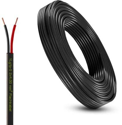 Fahrzeugleitung Anhängerkabel Rund oder Flach Kabel rot/schwarz 2X 0,75 1,0 1,5 mm² 2-adrig 6-24 Volt KFZ Auto (Flachkabel 4,0 mm², 10 Meter)
