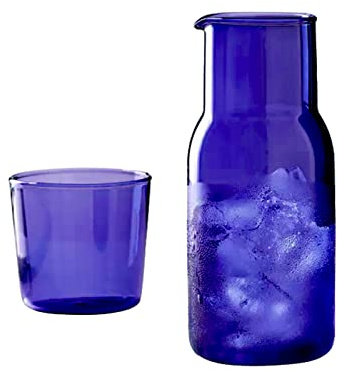 Set di Brocca e Tazza per L'acqua in Vetro da 2 Pezzi, Set di Caraffa per Acqua e Bicchiere Trasparente da Comodino, Set di Brocca in Vetro e Bicchiere per Acqua, Caraffa e Tazza per Servire(Blu)