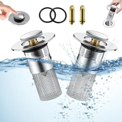 FYSL 2 Stück Universal Abflussstopfen Waschbecken, Waschbeckenstöpsel für 34-40mm Abflussloch, Universal Pop Up Abflusssieb mit Haarsieb, Waschbecken Sieb für Waschbecken Bad Küchenspülen