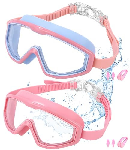 Toaren 2 Stück Schwimmbrille Taucherbrille Kinder,Kinderschwimmbrille mit Anti-Fog-Linse,Weiche Silikon Schwimmbrille 3-6 jahr,Wasserdichte Schwimmbrille für Kinder 3-15 mit Aufbewahrungsbox,Nasenklam