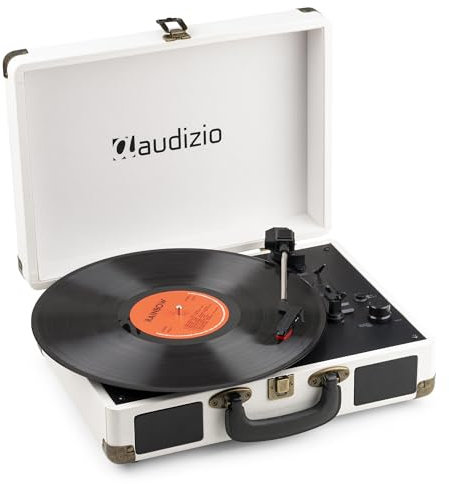Audizio RP116CR Tocadiscos de Vinilo Retro en Maletín Color Crema con Bluetooth In/out, Altavoz Integrado, USB para Codificación MP3 y 3 Velocidades – Ideal para Casa, Regalo o Estilo Vintage Musical