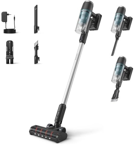Philips Kabelloser Staubsauger der Serie 3000, Leistungsstarke Saugleistung auf Hartböden, 60 Minuten Laufzeit, Düse mit LED-Licht, Fugen und Kombinationsdüse, Austauschbarer Akku(XC3031/01)