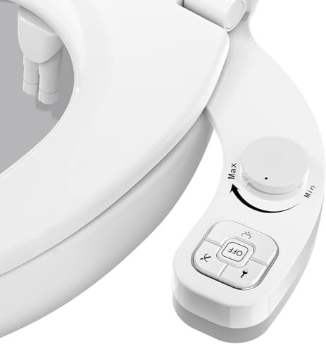 Vantency Bidet Toilette WC Gauche non électrique - Toilette Japonaise -Deux Buses ables Autonettoyantes - Conception à Boutons - Facile à utiliser (blanc-gauche)
