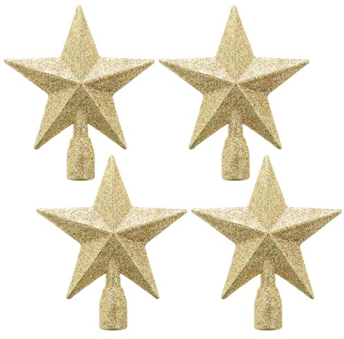 WLLHYF Lot de 4 étoiles à paillettes pour cime de sapin de Noël - 10,2 cm - Étoiles scintillantes pour décoration de maison (doré)
