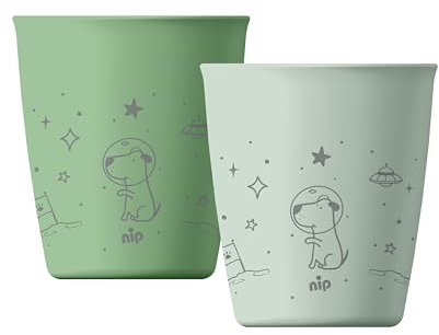 nip – Becher | Nachhaltiger und bruchfester Trinkbecher mit abgerundeter Trinkkante für Babys ab 12 Monaten. Ergonomischer Kinderbecher aus über 90% nachwachsenden Rohstoffen | 2 St., Hellgrün