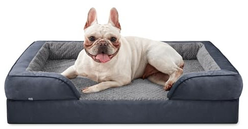 JOEJOY Orthopädisches Hundebett Kleine Hunde, Memory Foam Hundesofa, Abnehmbarem Waschbares Hundebett Orthopädisch, 71x58x16 cm Eierförmiger rutschfest Hundecouch, Grau