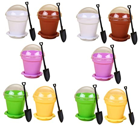 10 Pack Cake Yogurt Cups Mousse Dessert Cups Small Flowerpot Planters Plastic Storage Cups Lid Spatula