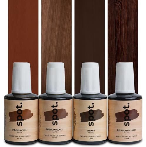 spot. Wood Touch-Up Paint, 4 Matte Shades in Dark Brown, Brush-On Repair for Furniture, Doors, Trim, Paneling, and More, Scratch Repair Kit with Brush, Interior and Exterior Use, 4-Pack, 120ml