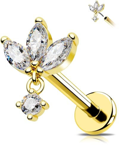 OUFER 16G Pendentif Piercing Acier Chirurgical 316L Or Threadless Push-in Helix Clair CZ Schmuck Bijoux