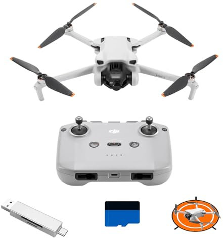 DJI Mini 3, Leichte und faltbare Mini-Kameradrohne mit 4K HDR-Video, 38 min Flugzeit, (10 km) Videoübertragung, vertikalen Aufnahmen, C0 (Kartenleser)