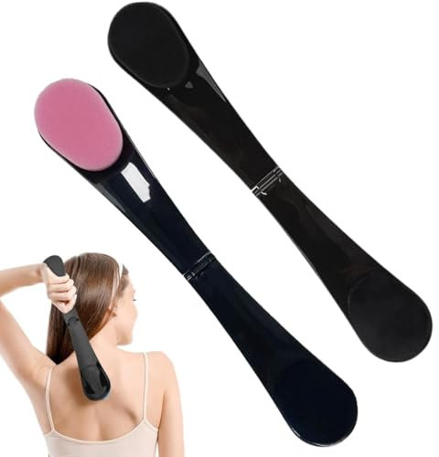 VPOUERY Back Applicator Spazzola per la Schiena per Crema Abbronzante con Doppia Testa Applicatore Crema Schiena da Abbronzante Corpo Create Abbronzante Naturale Nero e rosa