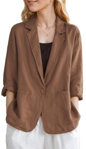 MINTLIMIT Womens Linen Blazer Summer 3/4 Sleeve Notch Lapel Work Office Suit Casual Button Blazers Jackets with Pockets