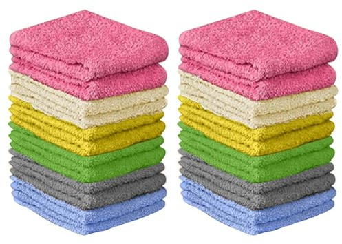 QUBA LINEN 100% Cotton Washcloth Set – Soft, Absorbent Face Towels for Bathroom & Gym Use – Durable & Reusable Wash Cloths - Butterfly (Multi-Color), 12 x 12 Inches, Pack of 24