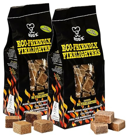 Eco-Friendly Wood Fire Lighters - Pack of 2 x 96 Easy & Quick Lighting Natural Firelighters Cubes for Charcoal, Briquettes, Wood Burners. Fire Cubes are the Best Barbeque Accessories