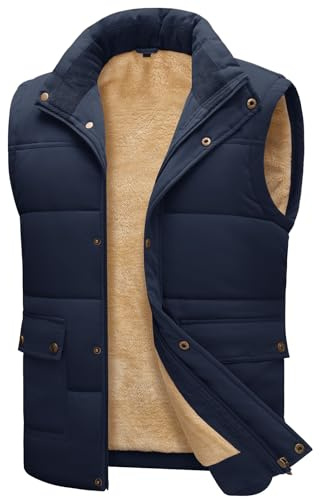 Lonya Gilet for Men Fleece Body Warmer Quilted Outerwear Gilets, Winter Thermal Lightweight Windproof Sleeveless Jacket Zipper Warm Vest with Pockets, Navy Blue, XXL
