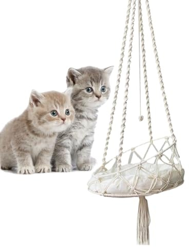 Amaca altalena per gatti, nido intrecciato a mano, in cotone, con frange, in stile bohémien, per interni, installazione gratuita, letti a dondolo per cani