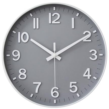 HZDHCLH 20 cm, tyst väggklocka utan tickande, en sekund med arabiska siffror för kontor, klassrum, hem, vardagsrum, sovrum (grå, 20 cm)