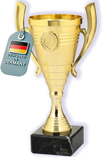 Larius Pokal (22cm, 415g) – Edle, universelle Trophäe mit Marmorsockel – Personalisierbar – Ideal für Sport, Schule, Wettbewerbe & Auszeichnungen – B3 (ohne Wunschtext, Gold)