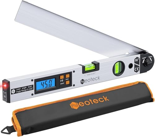 Neoteck Goniometro Laser Digitale 0-225°/400mm in Alluminio Inclinometro Digitale Laser 3-5m con Precisione ±0.5°, Display LCD Retroilluminato Angle Finder per Falegnameria, Fai-da-te - Argento