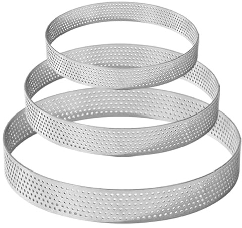 Odoukey Anelli per Torta 3Pz Anelli per Crostata Diametro 10/15/20cm Acciaio Inox Microforato Cottura per Pizze Pasticceria