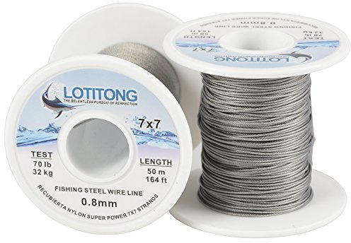 LOTITONG 50 Meters 70 Pound Test Fishing Steel Wire line 7x7 Strands 0.8mm Trace Coating Wire Leader Coating Jigging Wire Lead Fish Jigging Line Fishing Wire Stainless Steel Leader Wire